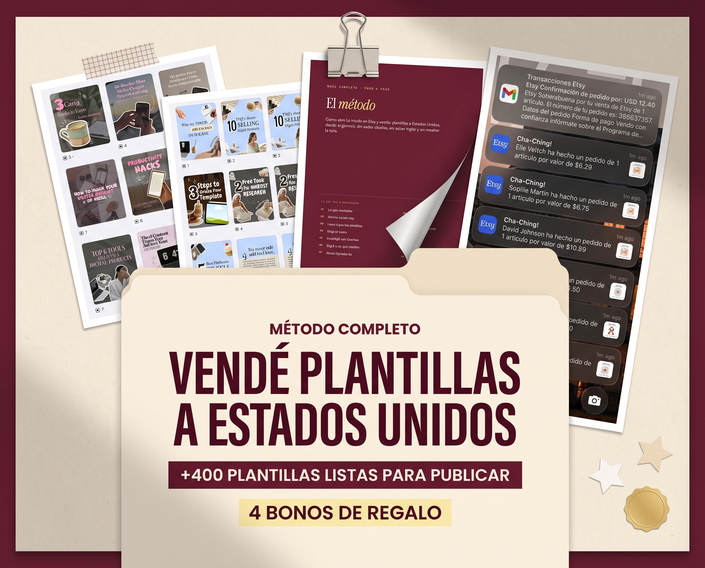 Método para vender plantillas a Estados Unidos: la guía, los 4 bonos y +400 plantillas listas para publicar